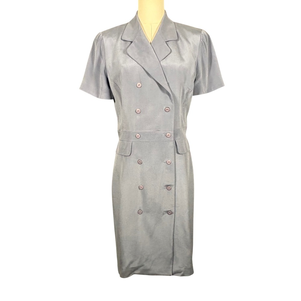 August Silk Vintage Silk Slate Blue Short Sleeve Dress Womens Size 6